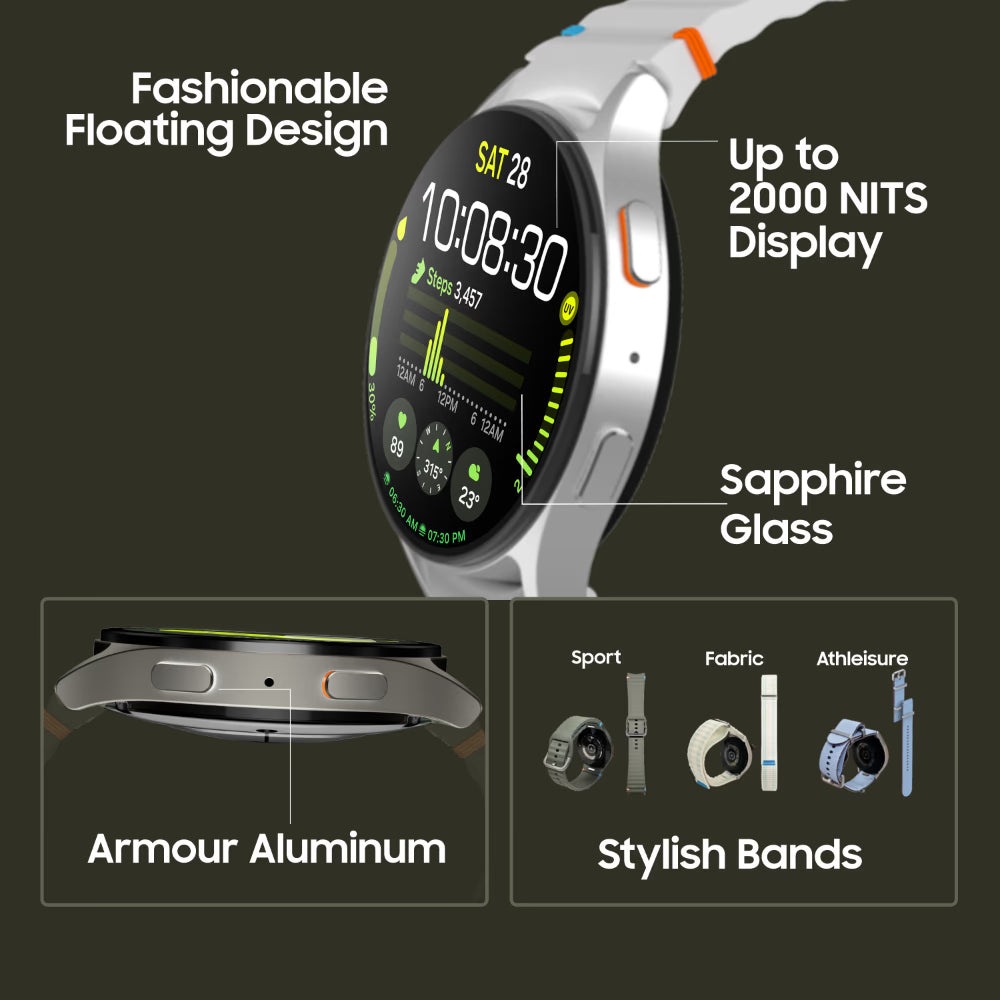 Galaxy Watch 7 40 mm Bluetooth Smart Watch, 3nm Processor, Dual GPS, Sapphire Glass & Armour Aluminum, 5ATM & IP68, HR, SpO2, BP & ECG Monitor, Green,